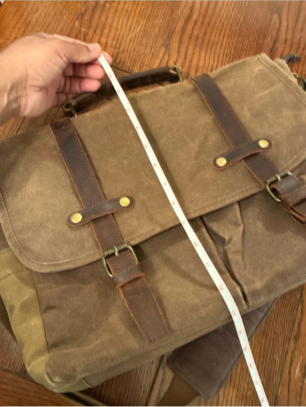Newhey Men’s Messenger Bag/LapTop Bag Waxed Canvas Genuine Leather Brown Tan